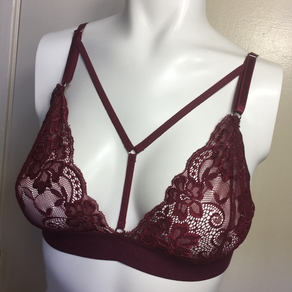 Red wine floral lace bralette super sexy Large - Picture 5 of 8